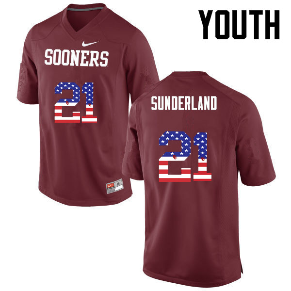 Youth Oklahoma Sooners #21 Will Sunderland College Football USA Flag Fashion Jerseys-Crimson